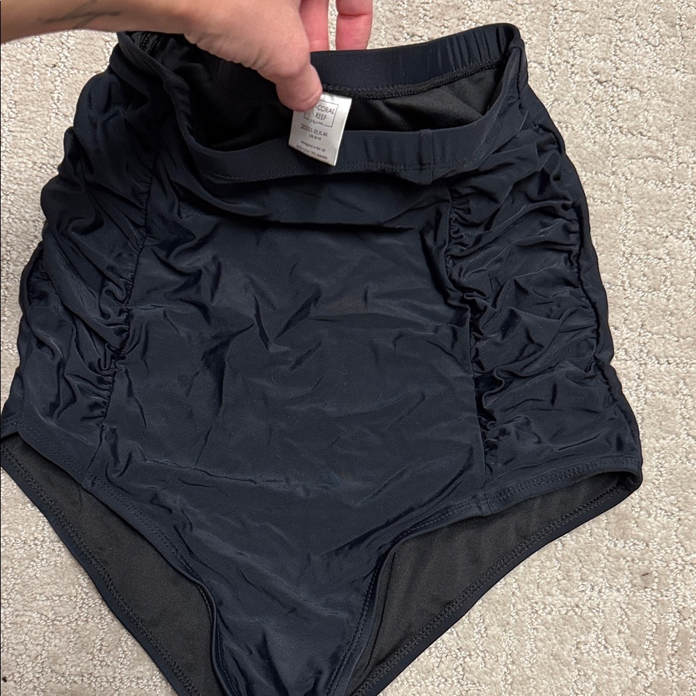 Coral Reef High-Waisted Ruched Swim Bottoms